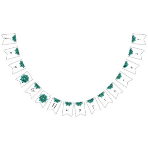 Joy & Happiness! Mandala in aqua Bunting