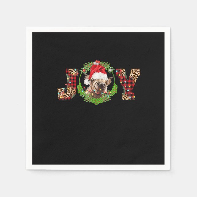 JOY Highland Cow Christmas Western Santa Hat Cow_1 Napkin (Front)