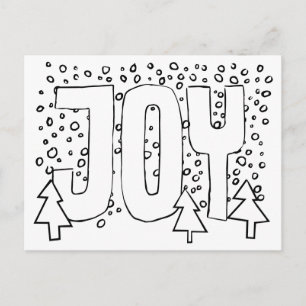 Joy Holiday Card, Colour-It-Yourself, Snowy Pine Postcard