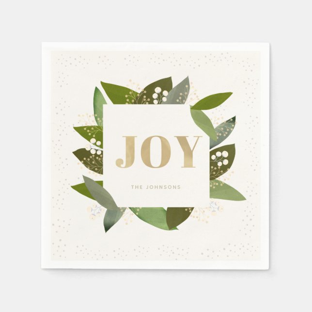 JOY Holiday Foliages Ivory White Paper Napkins (Front)