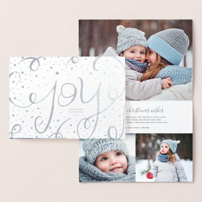 Joy Holiday Photo Cards | Silver Foil Shimmer (Display)