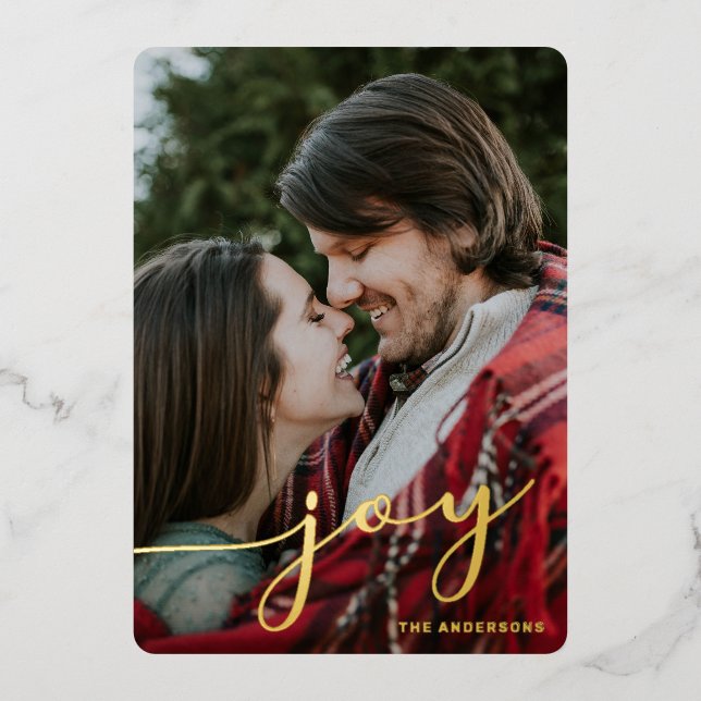 Joy Holiday Photo Foil Greeting Card (Front)