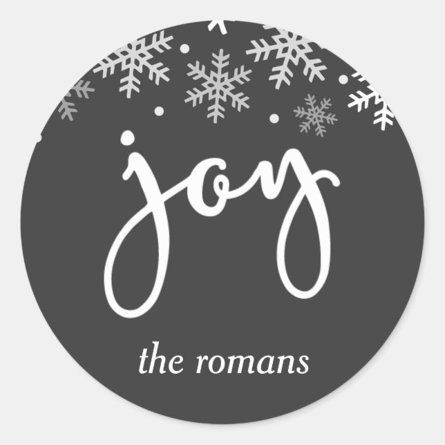 Joy Holiday Snowflake Personalised Classic Round Sticker (Front)