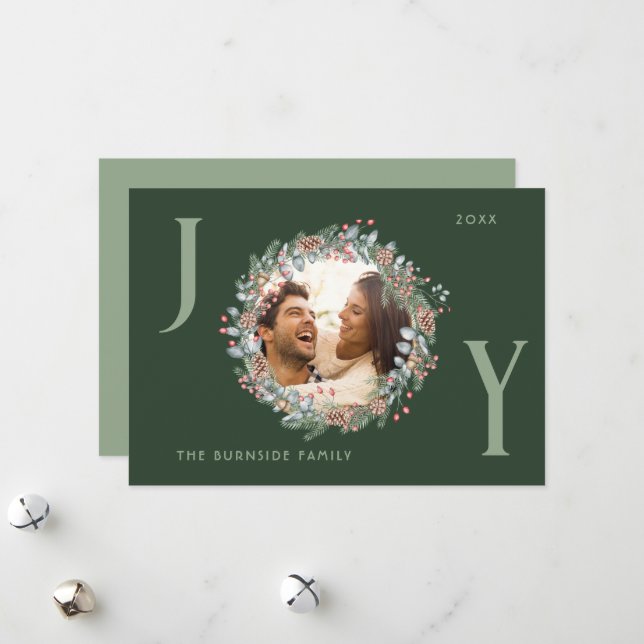 Joy Holiday Wreath Christmas Card (Front/Back In Situ)