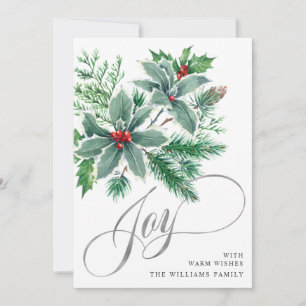 JOY Holly Berry Branch Christmas Greeting Holiday  Card