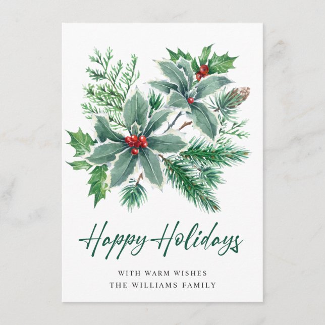 JOY Holly Berry Branch Christmas Greeting Holiday Card (Front)