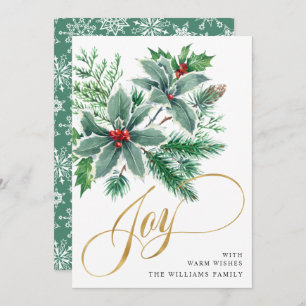 JOY Holly Berry Branch Christmas Greeting Holiday Card