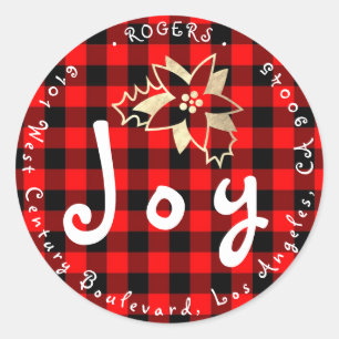 Joy Holly Berry Holiday Return Address Buffalo RSV Classic Round Sticker