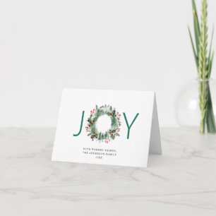 JOY Holly Berry Wreath Christmas Greeting Holiday Card