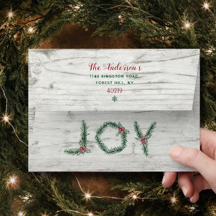 "Joy" Holly Branches Christmas Return Address Envelope