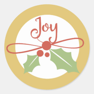 Joy Holly Gold and Red Christmas Stickers
