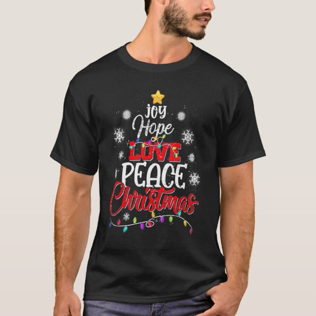 Joy Hope Love Peace Christmas   Santa Xmas Tree Li T-Shirt (Front)