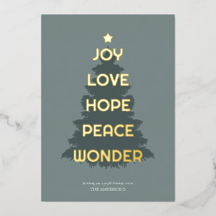 Joy Hope Love Peace Wonder Christmas Foil Holiday Card