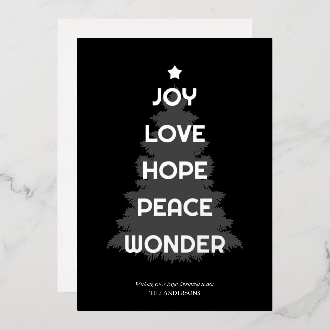 Joy Hope Love Peace Wonder Christmas Foil Holiday Card (Front/Back)