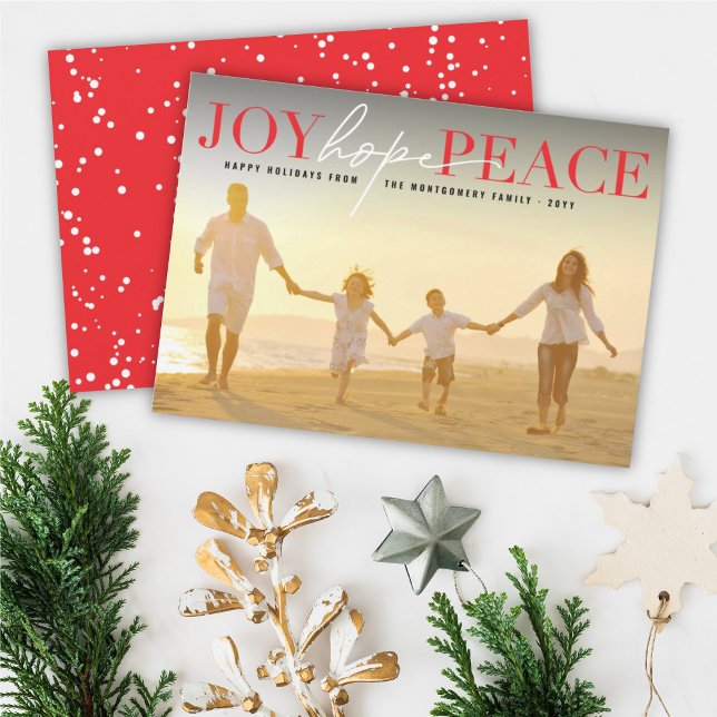 Joy Hope Peace Classic Typography Modern Photo Holiday Card (Creator Uploaded)