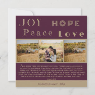 Joy Hope Peace Love Bible Verse 3 Photo Christmas Holiday Card
