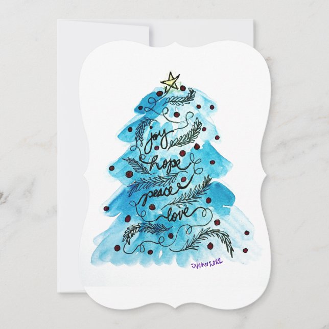 Joy Hope Peace Love Tree Holiday Card (Front)