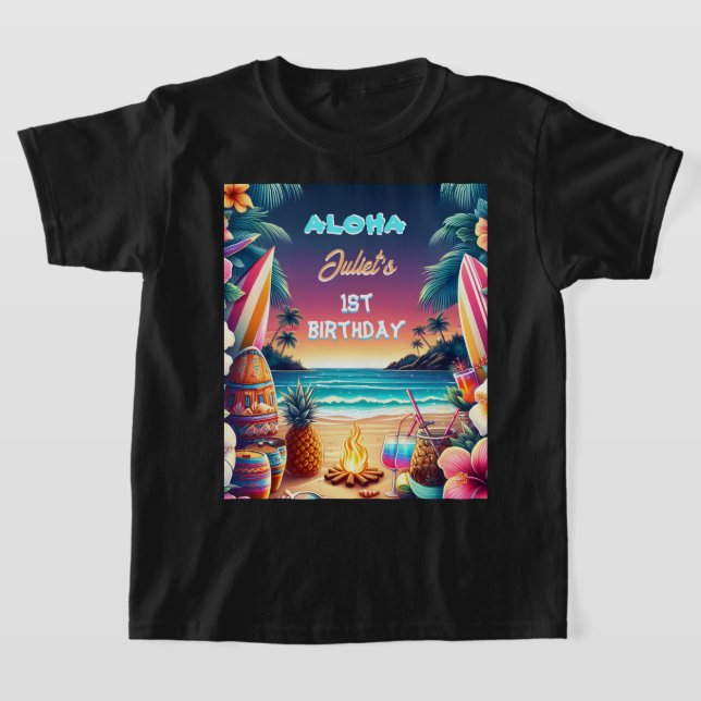 Joy hula Luau Surf aloha hawaiian 1st birthday T-Shirt (Laydown)