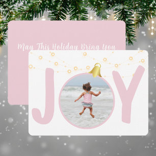 Joy In Baby Pink Single Photo Christmas Holiday Card
