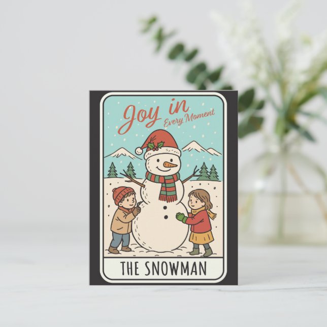 Joy in Every Moment Snowman & Kids Christmas  Holiday Postcard (Standing Front)