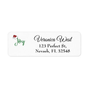 Joy in green with Santa Hat Return Address Label