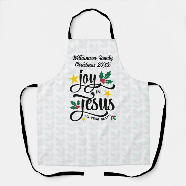 Joy in Jesus Christian Christmas Family Name  Apron (Front)