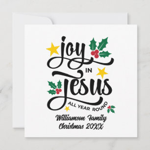 Joy in Jesus Christian Christmas Family Name  Holiday Card