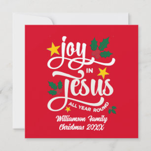 Joy in Jesus Christian Christmas Family Name  Holiday Card