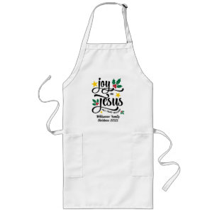 Joy in Jesus Christian Christmas Family Name  Long Apron