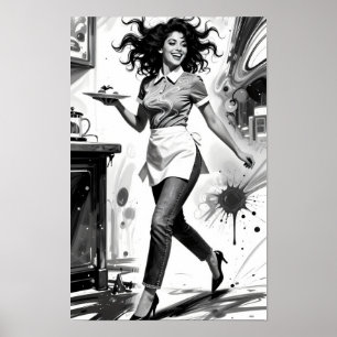 Joy in Motion Vintage Waitress Charm Poster