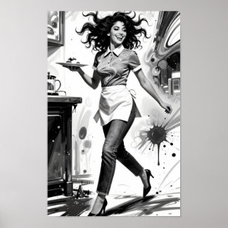 Joy in Motion Vintage Waitress Charm Poster