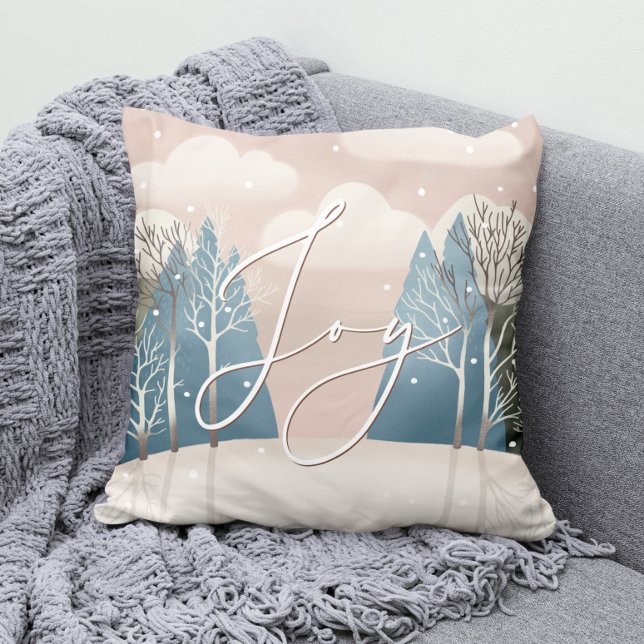 Joy in Snowy Forest | Winter Woodland Christmas Cushion (Creator Uploaded)