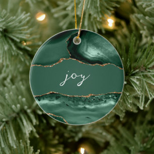 Joy Inspirational Word Emerald Gold Agate Ceramic Ornament