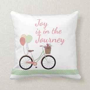 "Joy is in the Journey" Pink & Green Bicycle Cushion