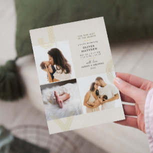 Joy Ivory Birth Announcement Gold Foil Holiday