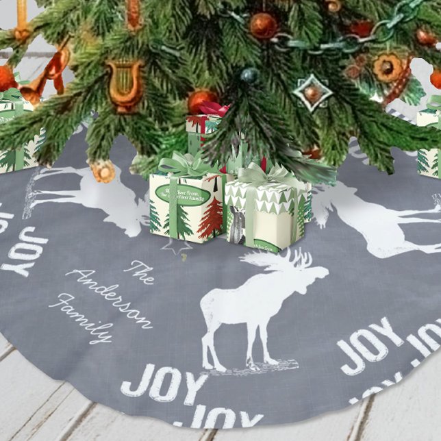 Joy Joy Joy Moose Christmas Brushed Polyester Tree Skirt (Creator Uploaded)