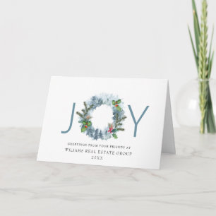 JOY Landscape Wreath Christmas Holly Berry Holiday Card