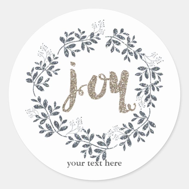 JOY Leaf Wreath Rustic Holiday Silver Gold Sticker (Front)