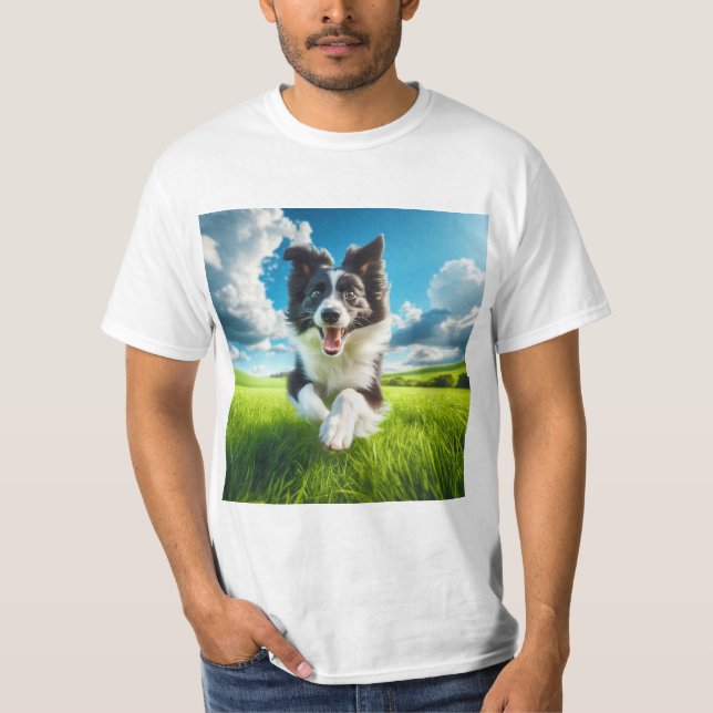 Joy Leap: Border Collie in the Field T-Shirt (Front)