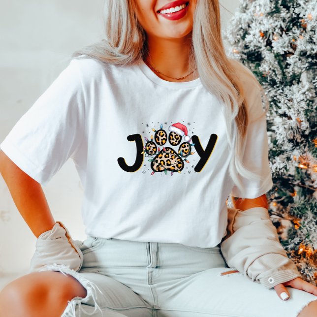 Joy Leopard Print Paw Christmas Women's T-Shirt (Creator Uploaded)