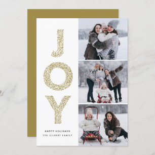 JOY Lettering Gold Christmas Photo Collage Holiday Card