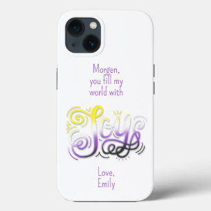 Joy lettering nonbinary pride yellow purple black  iPhone 13 case