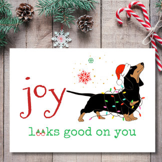 Joy Looks Good on You Adorable Dachshund Christmas Holiday Card