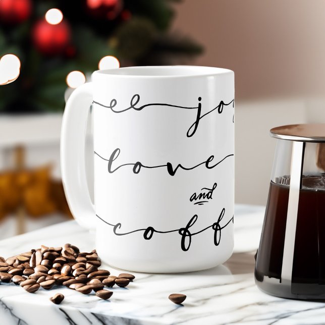 Joy, Love & Coffee | Elegant Handwriting Holiday Coffee Mug (Creator Uploaded)