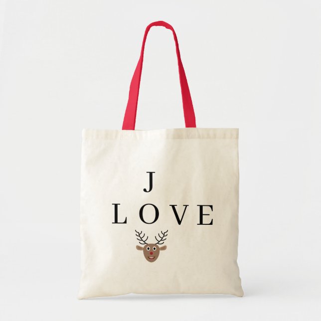 Joy Love Festive Christmas Reindeer Crossword Tote Bag (Front)