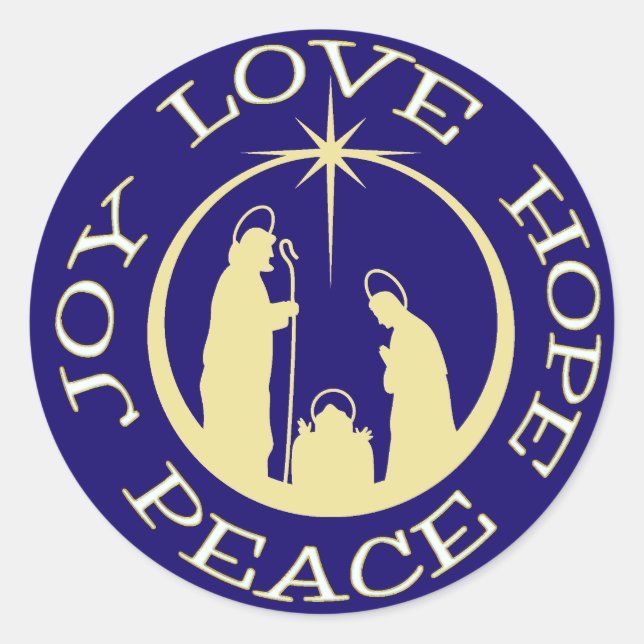 Joy Love Hope Peace Christmas Classic Round Sticker (Front)
