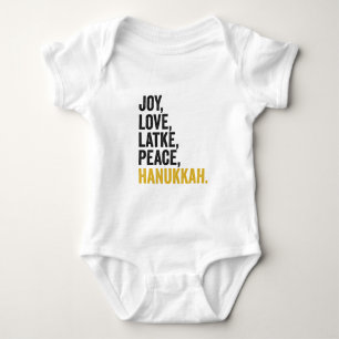 Joy Love Latkes Peace Hanukkah Funny Jewish Baby Bodysuit
