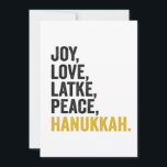 Joy Love Latkes Peace Hanukkah Funny Jewish Invitation<br><div class="desc">funny, jewish, latke, gift, birthday, chanukah, jew, holiday, menorah</div>