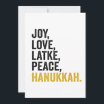 Joy Love Latkes Peace Hanukkah Funny Jewish Invitation<br><div class="desc">funny, jewish, latke, gift, birthday, chanukah, jew, holiday, menorah</div>