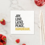 Joy Love Latkes Peace Hanukkah Funny Jewish Napkin<br><div class="desc">funny, jewish, latke, gift, birthday, chanukah, jew, holiday, menorah</div>